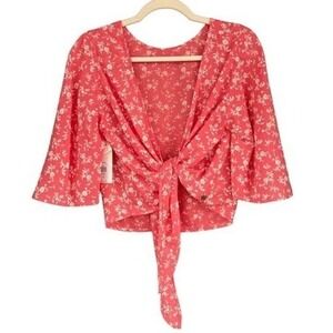 T6‎ BILLABONG Get It Twisted Floral Kimono Sleeve Tie Front Crop Top NWT
